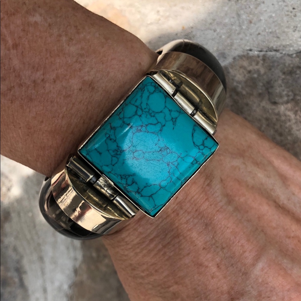 New Tara Mesa Turquoise & Black Bone Bangle